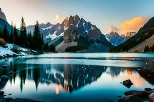 foto fondo de pantalla montañas, el cielo, agua, el montañas, el cielo, el montañas, el. generado por ai