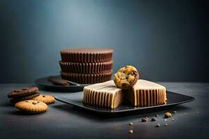 a chocolate cake with a cookie on it. AI-Generated photo