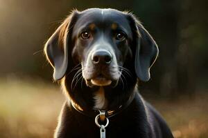 un negro perro con un collar en en el Dom. generado por ai foto