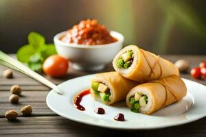 chinese food on a plate with chopsticks. AI-Generated photo