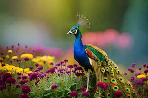 the peacock is a beautiful bird that is often seen in gardens and fields. AI-Generated photo