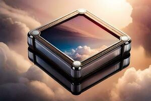 a square box with a picture of clouds on it. AI-Generated photo