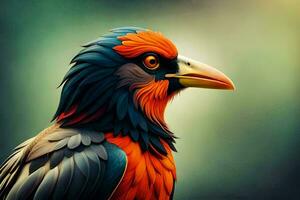 a colorful bird with orange and blue feathers. AI-Generated photo