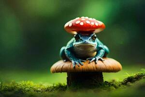 a frog with a mushroom on its head. AI-Generated photo