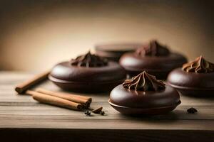 chocolate desserts on a wooden table. AI-Generated photo