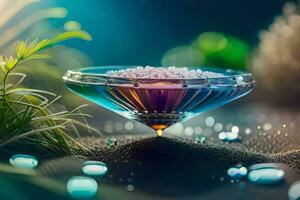 a glass bowl with a colorful liquid in it. AI-Generated photo