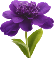 A painting of purple flowers with leaves. AI-Generated. png