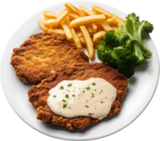 Image of Delicious-looking Chicken fried steak. AI-Generated. png