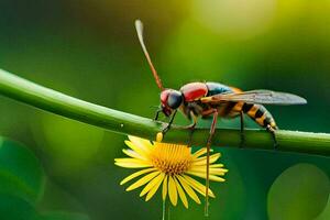 un avispa es sentado en un flor. generado por ai foto