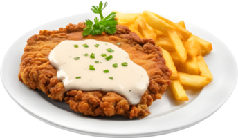 Image of Delicious-looking Chicken fried steak. AI-Generated. png