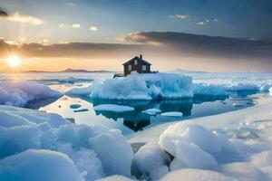 el casa en el iceberg. generado por ai foto