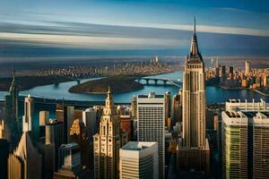 el ciudad horizonte de nuevo York es visto desde arriba. generado por ai foto