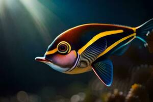 a colorful fish with yellow and black stripes. AI-Generated photo