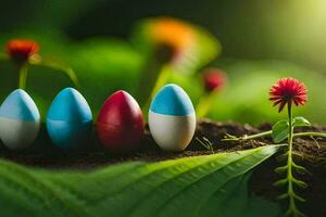 colorful easter eggs in the grass. AI-Generated photo
