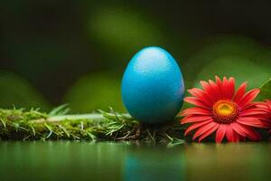 photo wallpaper the sky, flowers, water, the grass, the blue egg, the flower,. AI-Generated