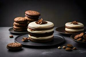 a cookie sandwich with chocolate and peanut butter. AI-Generated photo