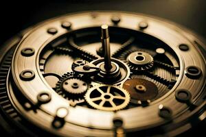 a close up of a watch with gears. AI-Generated photo