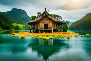 the house of lotus flowers. AI-Generated photo