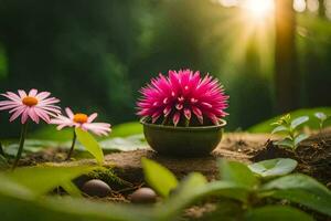 photo wallpaper the sun, flowers, plants, the forest, the sun, the flowers, the. AI-Generated
