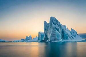 icebergs in the ocean at sunset. AI-Generated photo