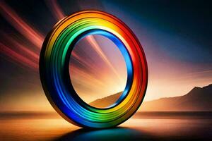 un vistoso anillo con un arco iris efecto. generado por ai foto