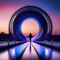 a person standing in front of a colorful tunnel. AI-Generated photo