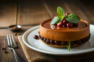 un postre con bayas y canela en un lámina. generado por ai foto