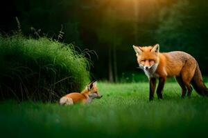 zorros en el bosque. generado por ai foto