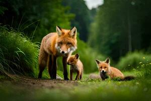 foxes, mother, mother fox, mother fox, mother foxes, mother foxes,. AI-Generated photo