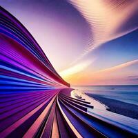 a long exposure photograph of a beach at sunset. AI-Generated photo