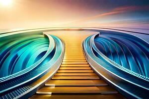 a futuristic bridge with a curved path leading to the sky. AI-Generated photo