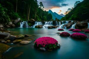 flowers in the water at sunset. AI-Generated photo