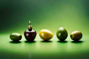 olives on a green background. AI-Generated photo