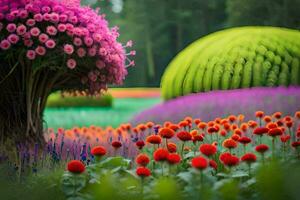 un vistoso jardín con muchos diferente flores generado por ai foto
