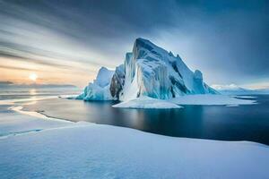 un iceberg en el Oceano con un puesta de sol. generado por ai foto