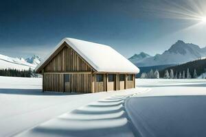 a cabin in the snow. AI-Generated photo