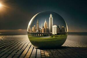 a city in a glass ball. AI-Generated photo