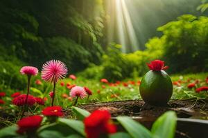 foto fondo de pantalla naturaleza, flores, verde, verde plantas, flores, verde plantas, flores, naturaleza. generado por ai