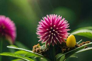 a close up of a pink flower with yellow pollen. AI-Generated photo