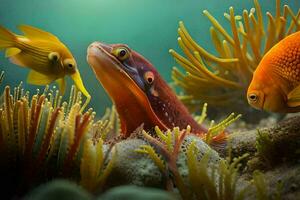 photo wallpaper sea, fish, coral, sea anemone, fish, coral, sea an. AI-Generated