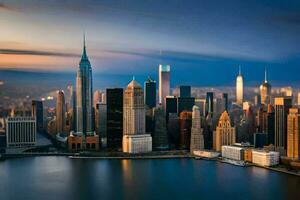 the new york city skyline at sunset. AI-Generated photo