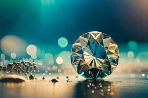 a diamond is shown on a table with water droplets. AI-Generated photo