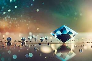 a diamond is sitting on top of a shiny surface. AI-Generated photo