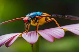 a colorful insect on a pink flower. AI-Generated photo