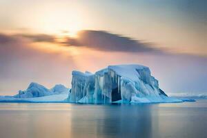 icebergs en el Oceano a puesta de sol. generado por ai foto