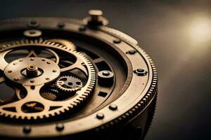 a close up of a clock with gears. AI-Generated photo