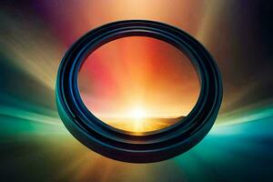 a circular lens with a bright sun in the background. AI-Generated photo