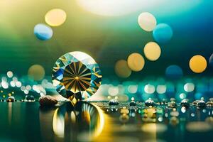 a diamond is sitting on a table with a bunch of small beads. AI-Generated photo