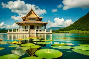 the beautiful pagoda in the lake. AI-Generated photo