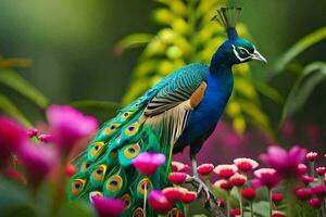 the peacock is a beautiful bird that is often seen in gardens and parks. AI-Generated photo